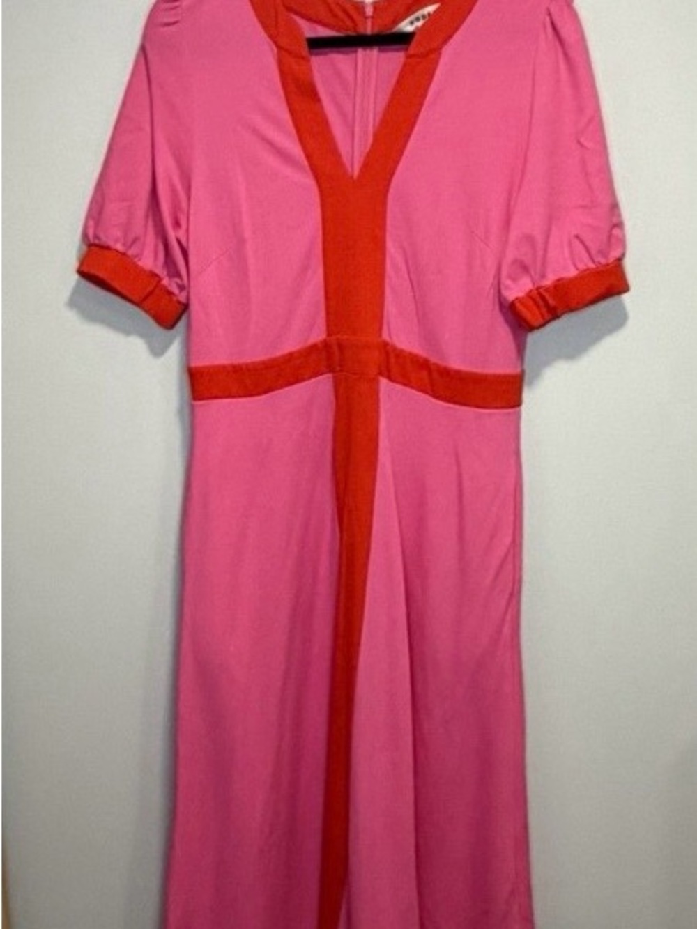 Boden Pink Midi Dress with Red Contrast Trim